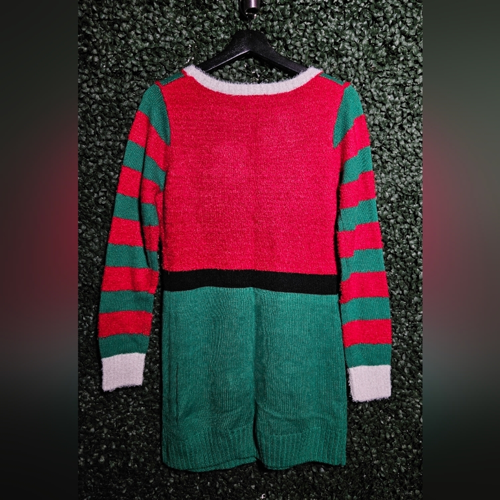 Festive Red and Green Dress With Jingle Bells And Suede Bow - Picture 5 of 5